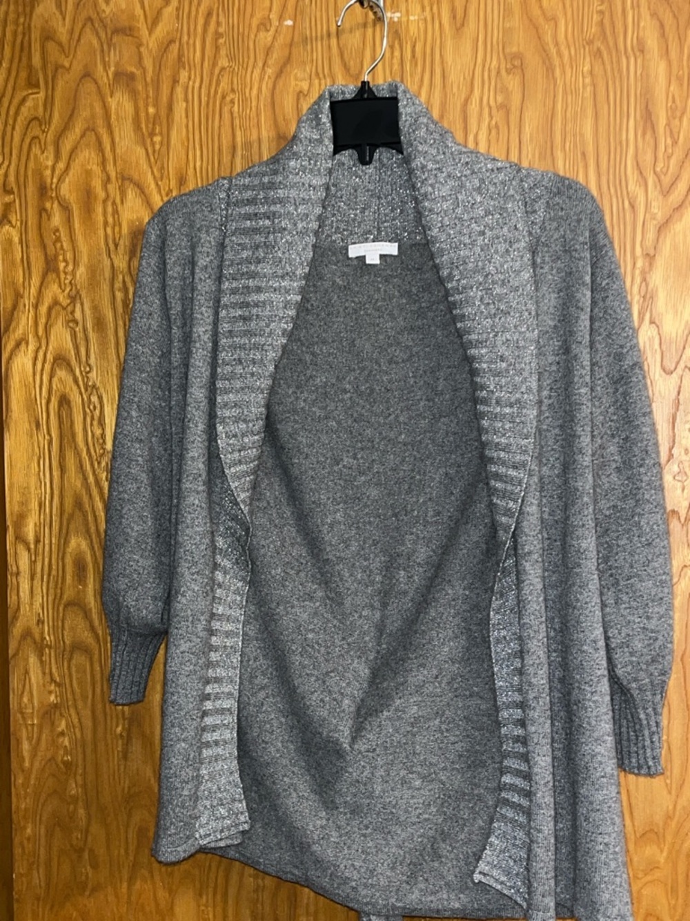 Women's Open-Front Gray Shawl Collar Cardigan Sweater